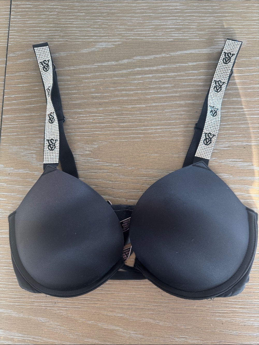 Victoria's Secret Bombshell Black Padded Bra with Embellished Logo Straps